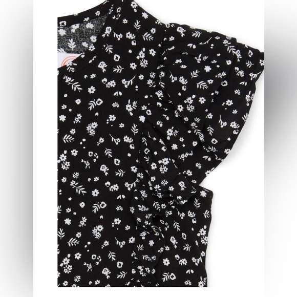 🔴3/$12 Girls Wonder Nation Flower Printed Black and White Woven Ruffle Top! NWT! - Picture 2 of 5